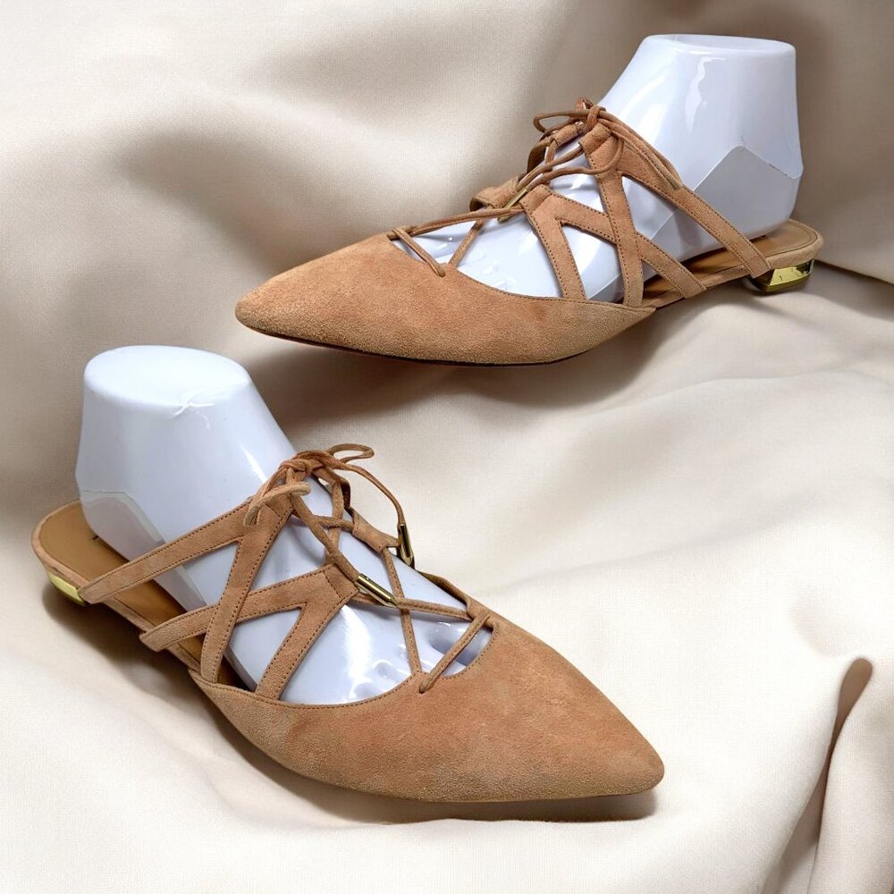 Aquazzura Firenze Belgravia‎ French Rose Suede Cagey Pointy Slides/Mules - Picture 10 of 13